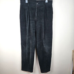 VTG Y2K Pure Stuff Men Pants 33X30 Black Corduroy Pleated Straight Leg Retro 90s